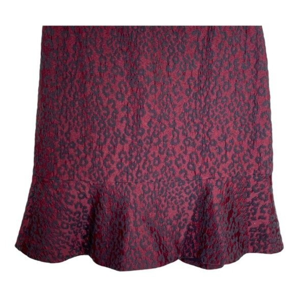 Ann Taylor Skirt Womens Size 6 Red Black Leopard Flounce Peplum Work Mini - Picture 3 of 9